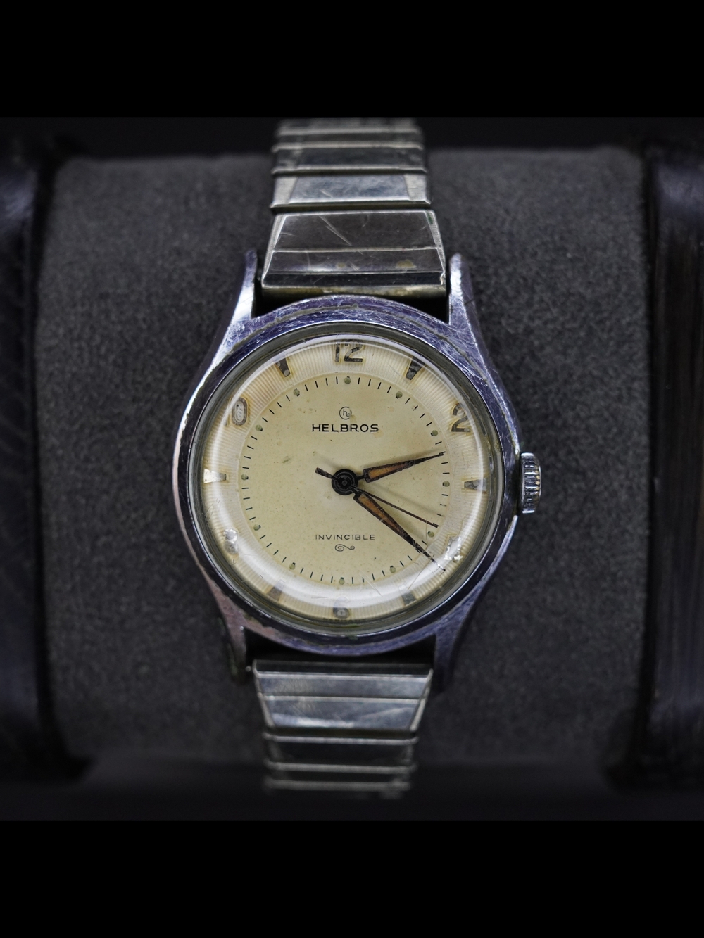 Vintage Helbros 1950s Invincible Manual Watch Stainless Steel Back Wristwatch